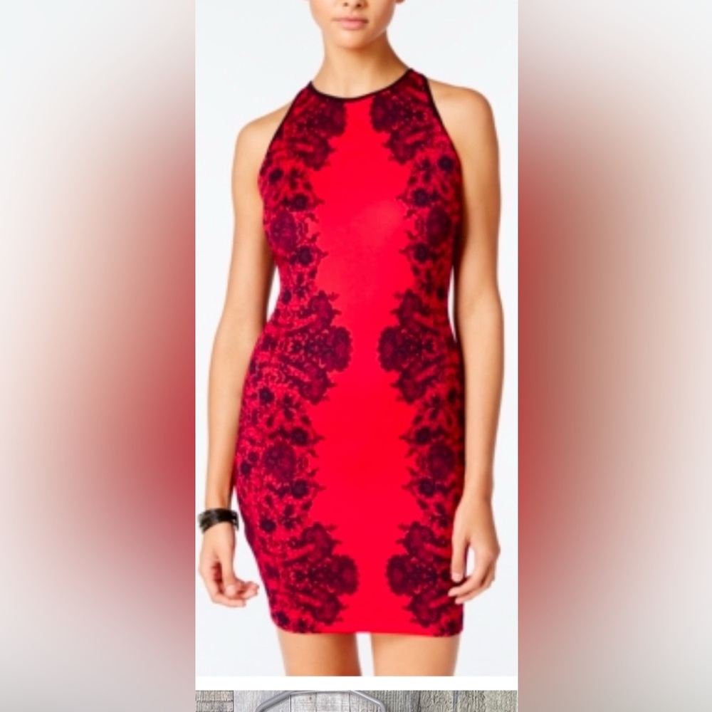 B. Darlin Size 9/10 Jr’s High Neck Red & Black BodyCon Sleeveless Dress Back Zip